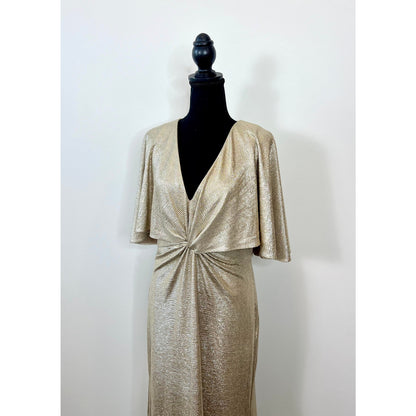 Ralph Lauren Phinya Short Sleeve Metallic Maxi Dress in Champagne Size 10 Lined