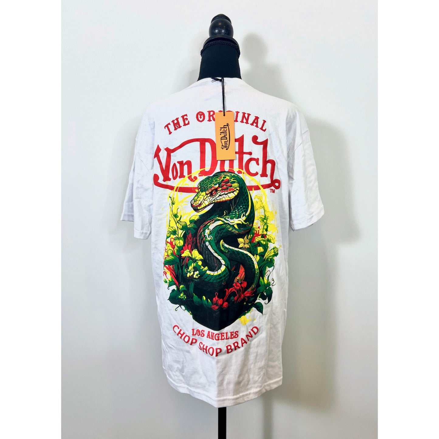 Von Dutch Snake Graphic Tee in White Medium Jersey Short Sleeve Crew Neck Cotton