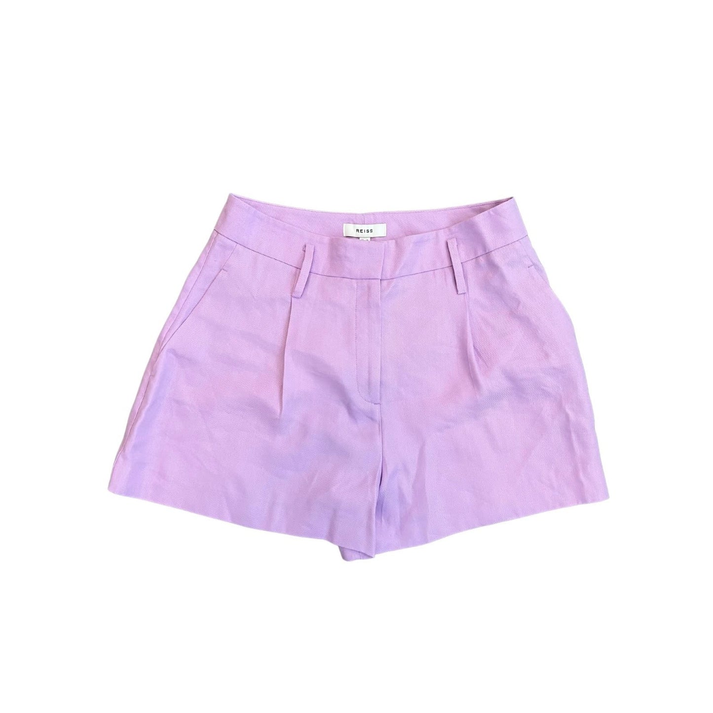 Reiss Hollie Pleated Shorts in Purple Size 10 Zip Fly Pockets Linen Blend