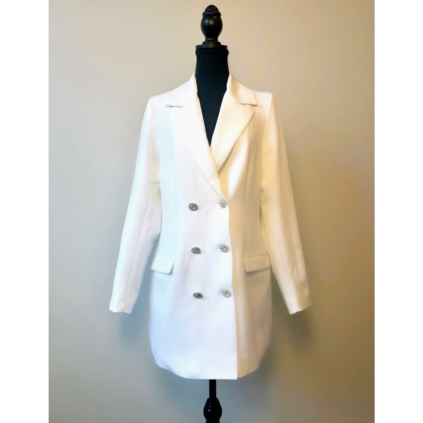 Show Me Your Mumu Save the Date Blazer Dress White Medium Double Breasted Lined