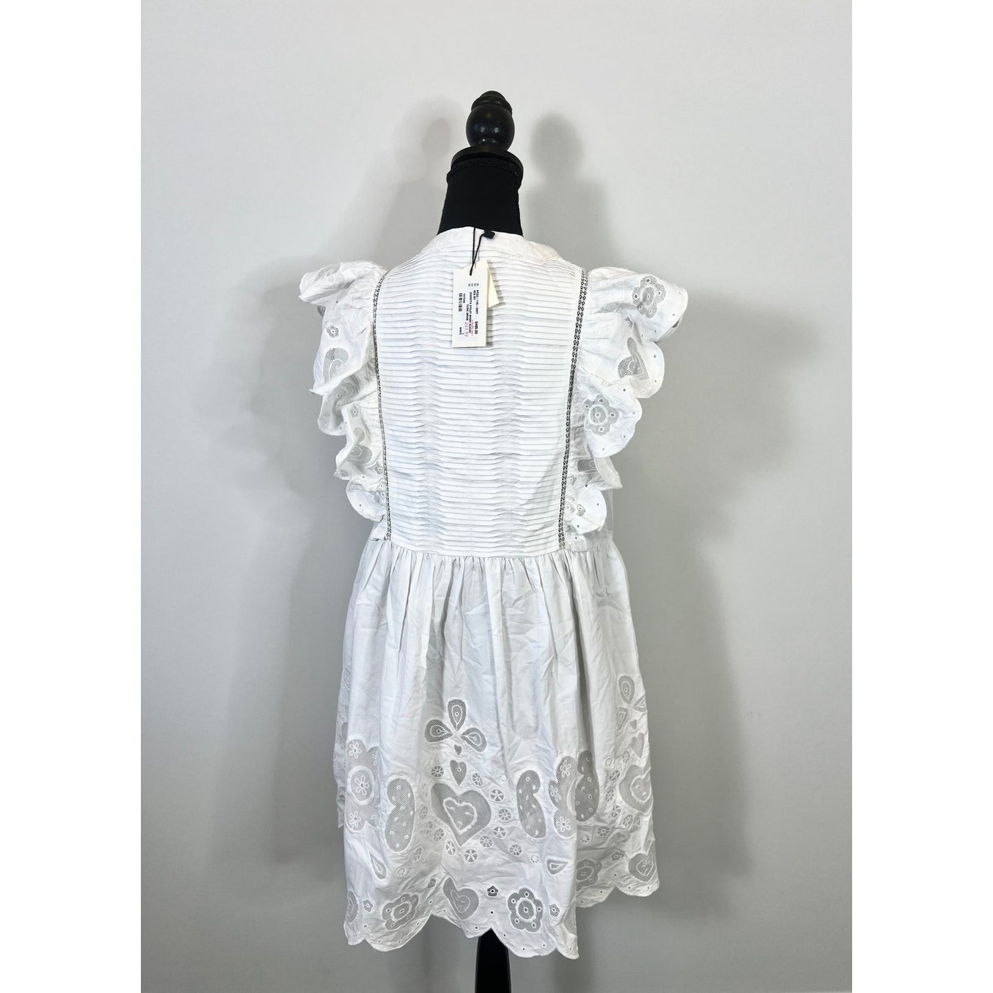 SEA White Jeanetta Eyelet Mini Dress in White Large A-Line Lace Lined Cotton