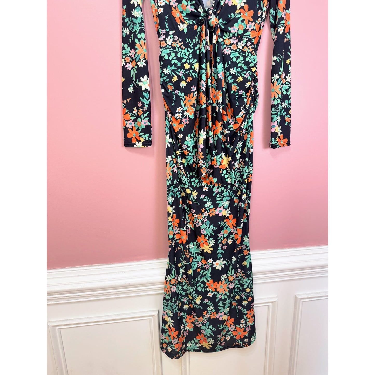 ASOS Design Tie Detail Plunge Maxi Dress Floral Print Size 8