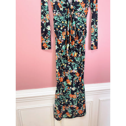 ASOS Design Tie Detail Plunge Maxi Dress Floral Print Size 8