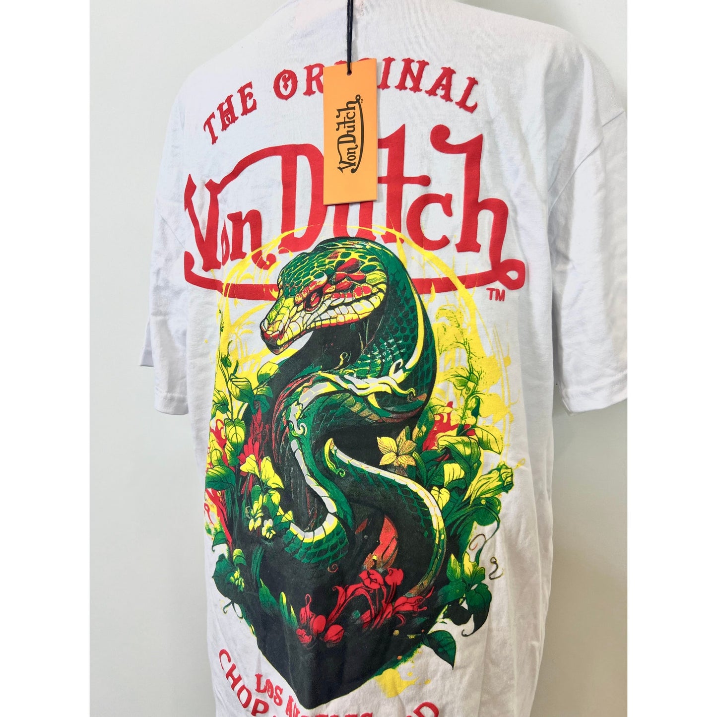 Von Dutch Snake Graphic Tee in White Medium Jersey Short Sleeve Crew Neck Cotton