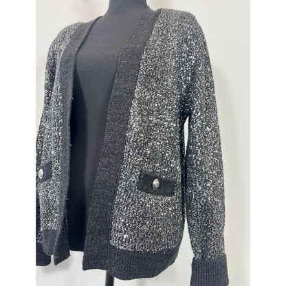 L'Agence Jinny Sequin Cardigan Black/Charcoal Large Metallic Embellshed Party