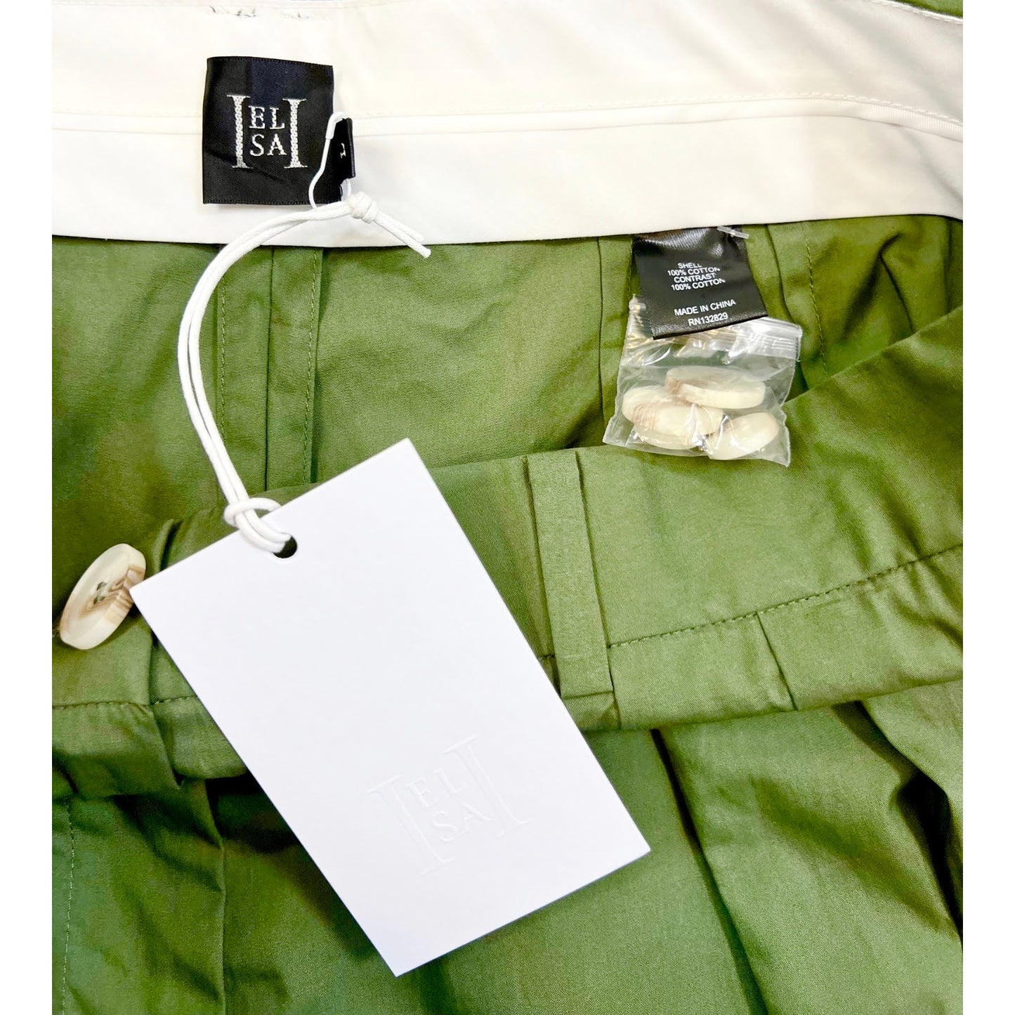 HELSA Cotton Poplin Trouser in Army Green Large Zip Fly Pleated Front Pockets