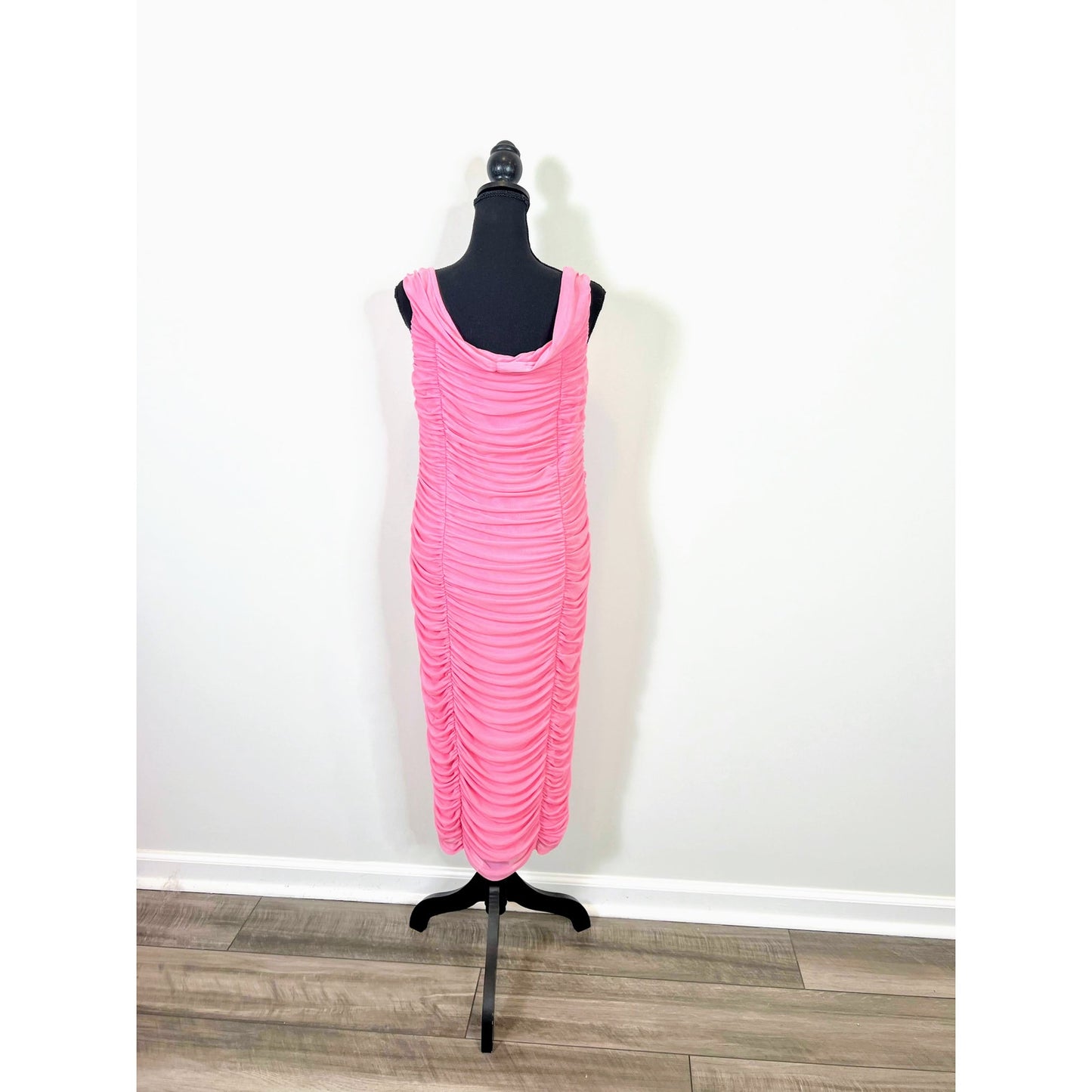 Majorelle Ruched Midi Dress in Pink Size XL Off Shoulder Lined Party Cocktail