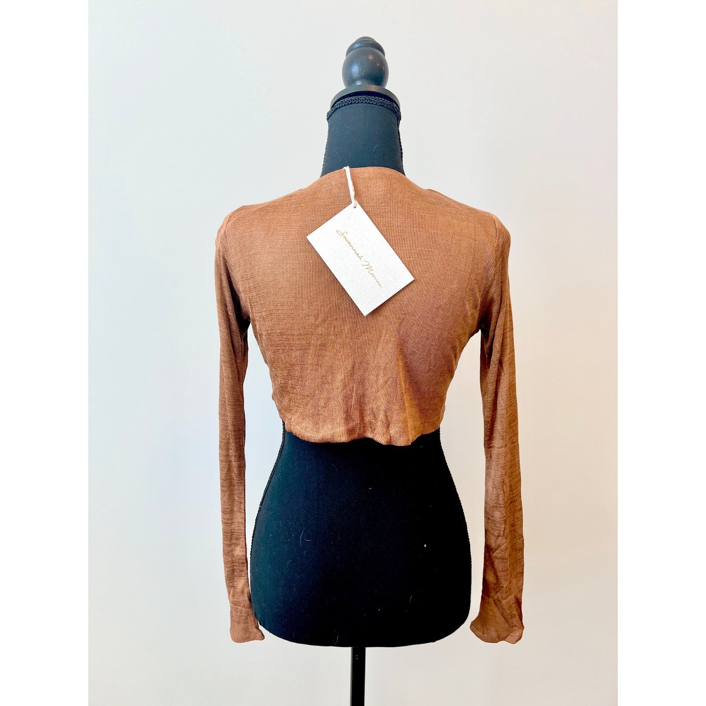 Savannah Morrow Birdie Crop Top in Cocoa Small Long Sleeve Knit Beaded Unlined