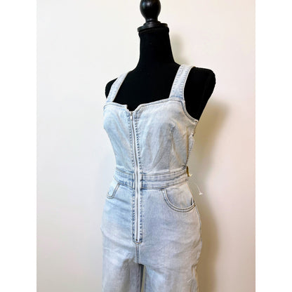 Free People We The Free CRVY 2nd Ave One Piece Jean Jumpsuit Size 0 Blue Denim