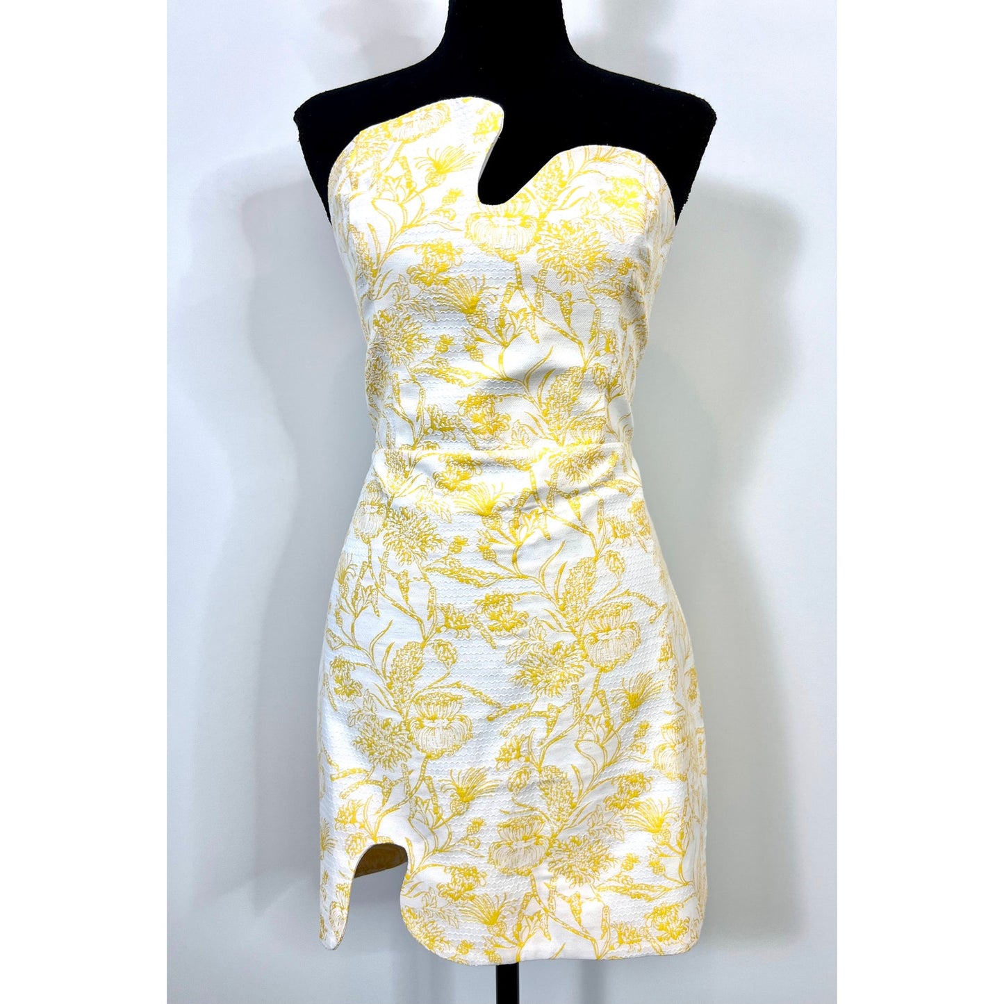 Amanda Uprichard Strapless Puzzle Dress in Electric Yellow Large Mini Cocktail