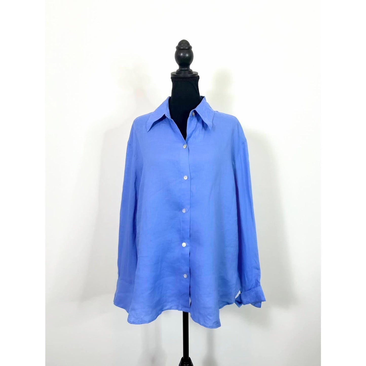 Vince Women's Linen Easy Button-Front Shirt in Cadet Blue Size XL Long Sleeve