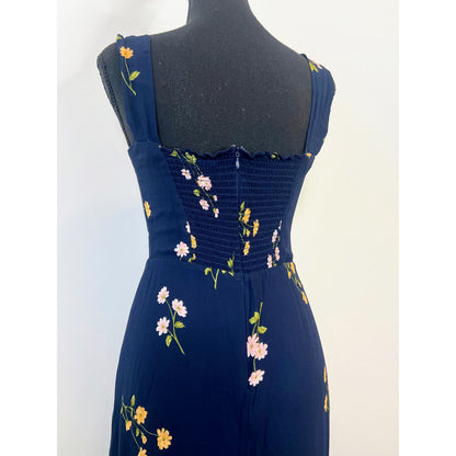 Reformation Fulton Midi Dress in Navy Floral Size 8 Sleeveless Lined Side Slit