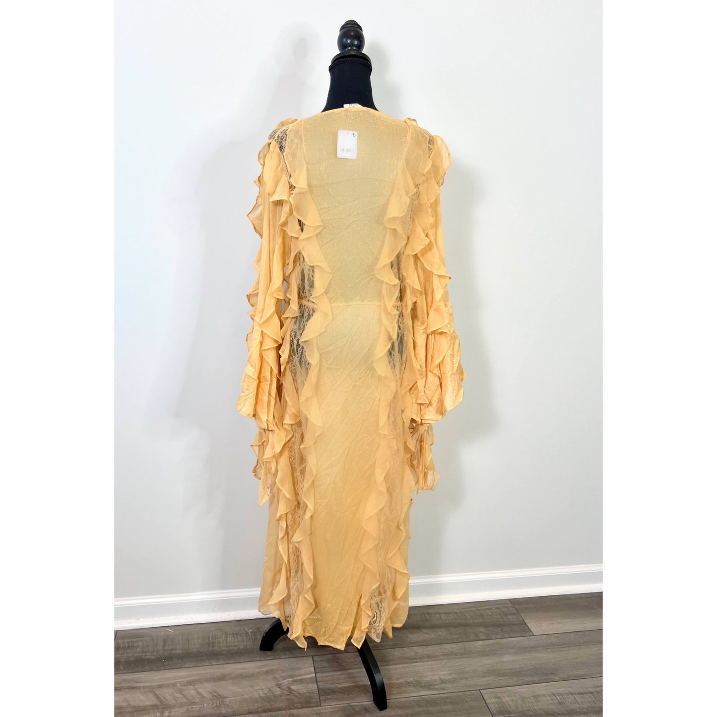 Free People Duster in Peach Clay Combo Size XS/S Ruffle Metallic Summer Beach