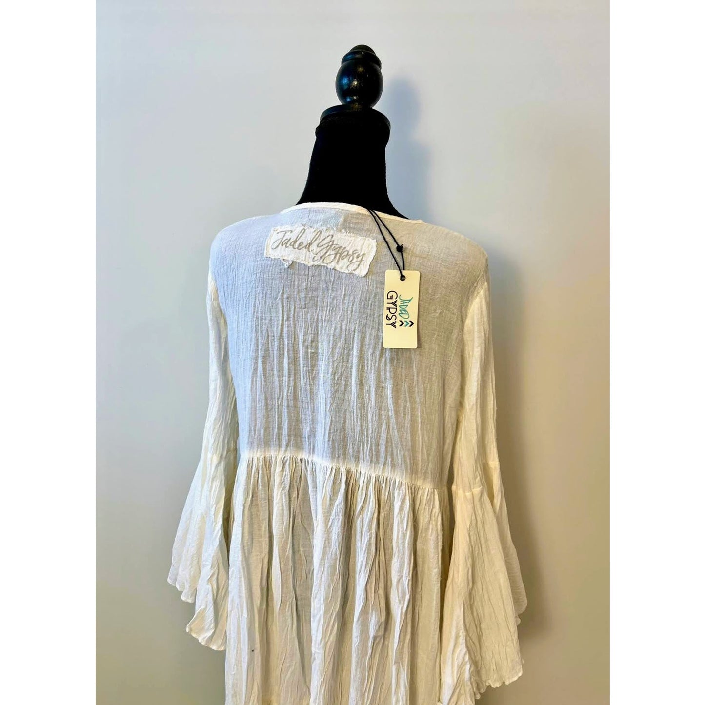 Jaded Gypsy WC Flowy Hi-Low Dress in White Size S/M Pullover Long Sleeve Relaxed