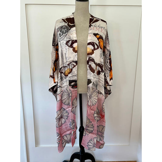 A Rare Bird Butterfly Print One Size Kimono Pink Floral