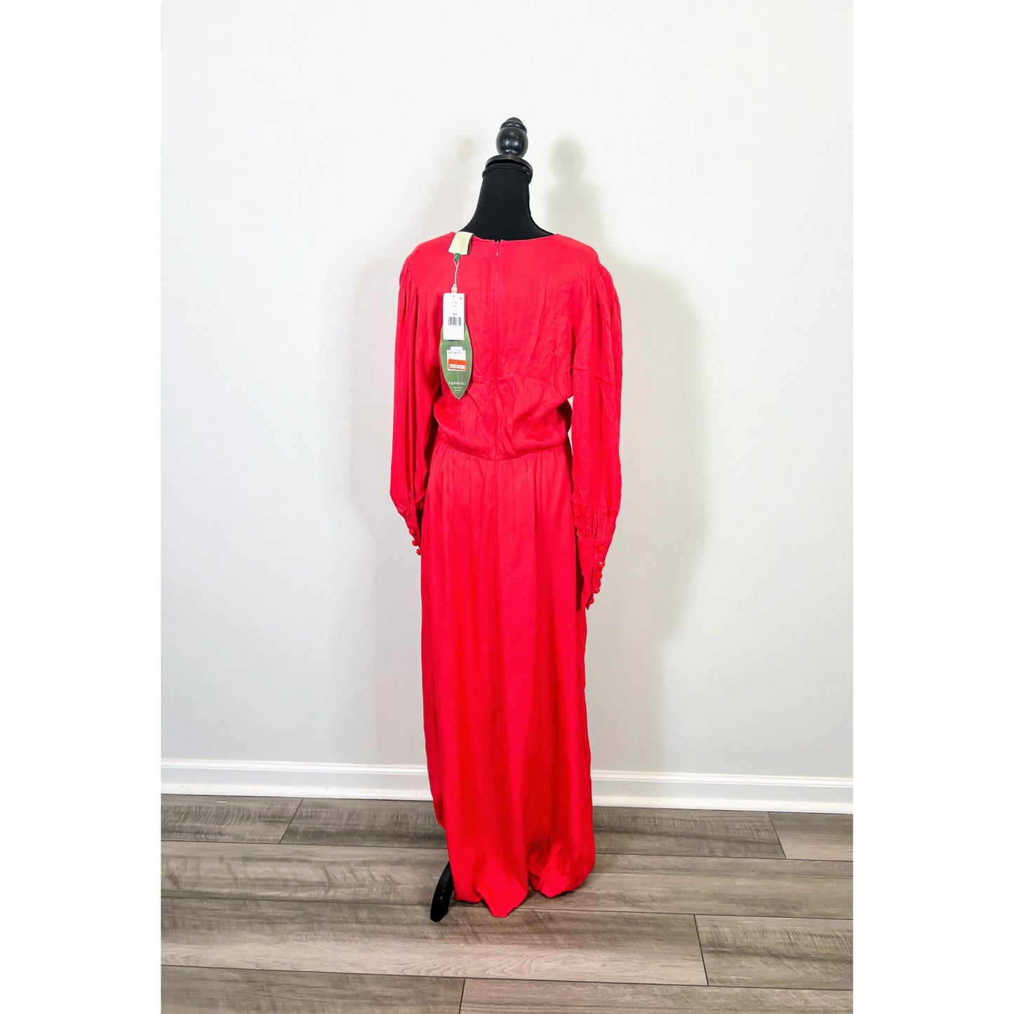 FARM Rio Maxi Dress in Red Large Cut Out Long Sleeve V-Neck Viscose Cocktail