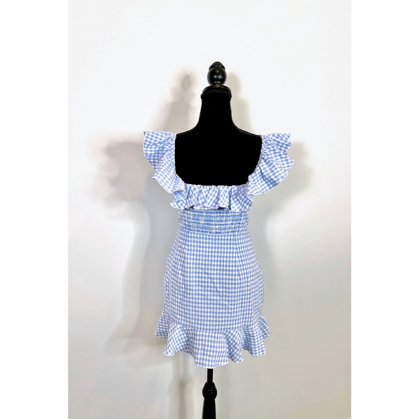 Majorelle Daze Away Mini Dress Small Blue/White Plaid Checkered Gingham Lined