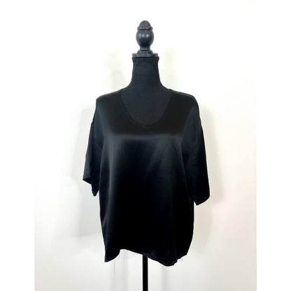 By Malene Birger Pilavis Blouse in Black Size 32 Satin Short Sleeve Scoop Neck