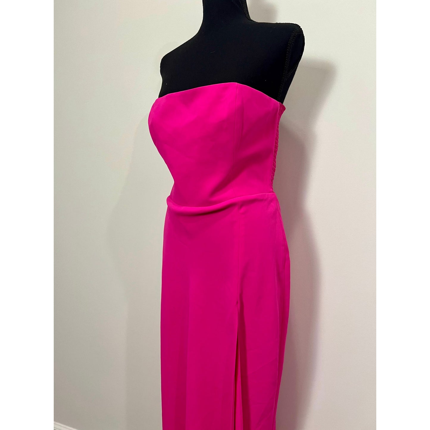 Amanda Uprichard Women's Mandy Midi Dress in Hot Pink Large Side Slit Strapless