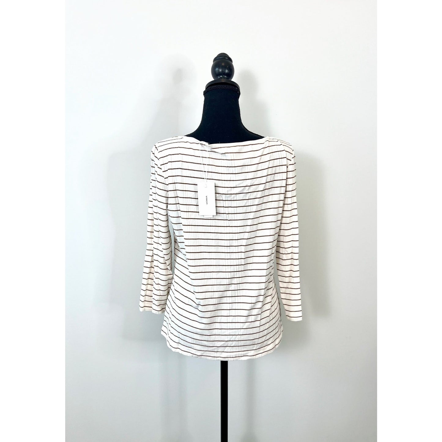 Vince Pullover Top in Cream and Brown Striped Size XL Long Sleeve Ribbed Knit