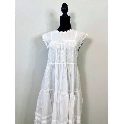 See by Chloe Voile Textured Georgette Dress White Small Pullover Flutter Sleeve