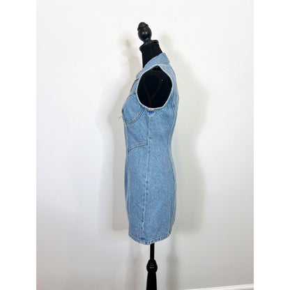 Grlfrnd Selena Denim Mini Dress in High Point Blue Size XS Sleeveless Full Zip