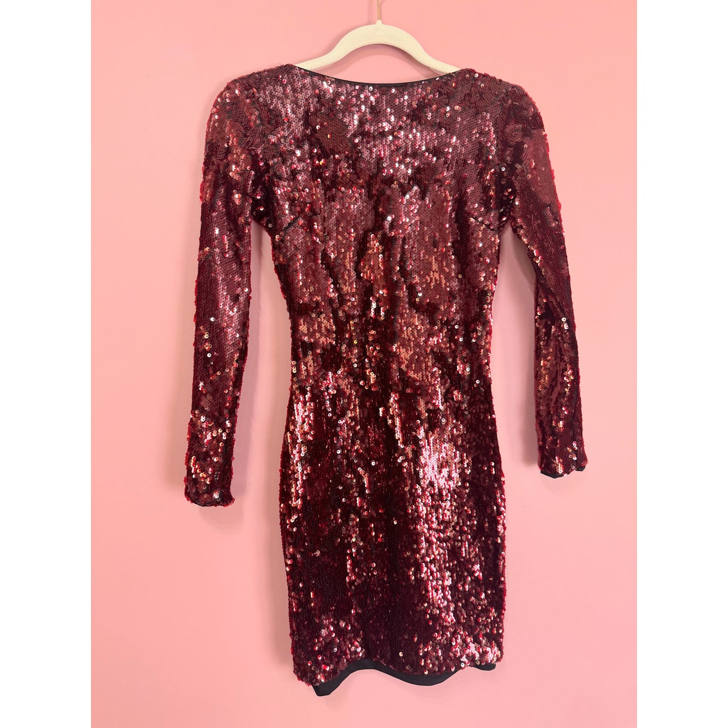 Dress The Population Lola Long Sleeve Red Sequin Mini Dress Size XS
