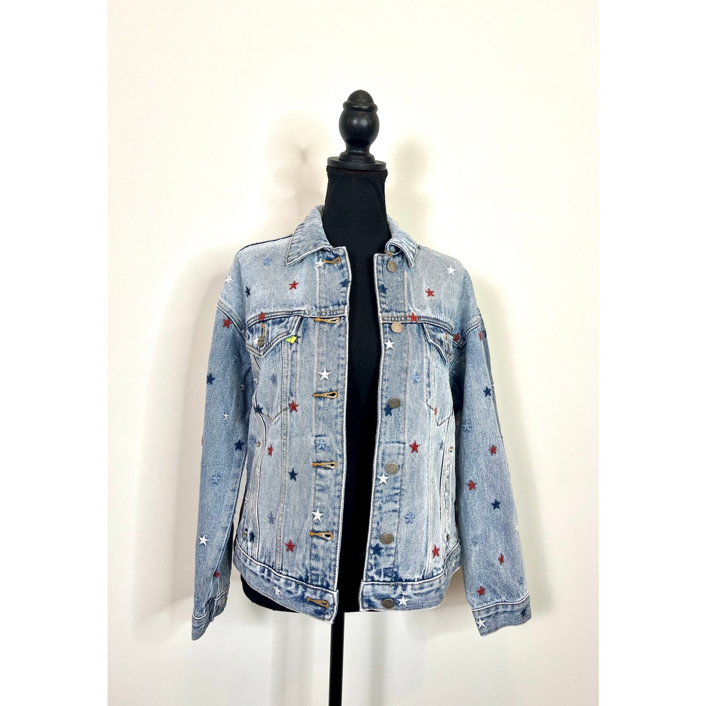 Driftwood Star Western Denim Jacket Blue Small Embroidered Button Front Cotton