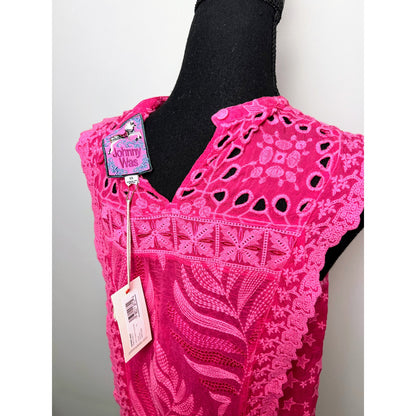 Johnny Was Leafy Concetta Blouse in Pink Size XS Sleeveless Embroidered Keyhole