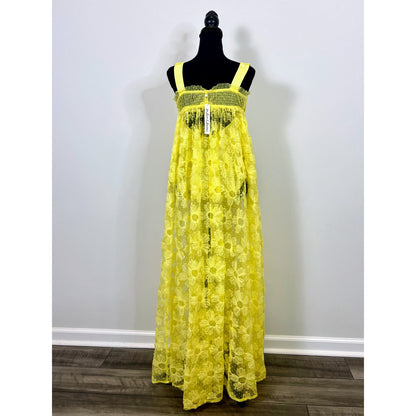 For Love & Lemons Emma Maxi Dress in Yellow Medium Floral Lace Sleeveless Lined