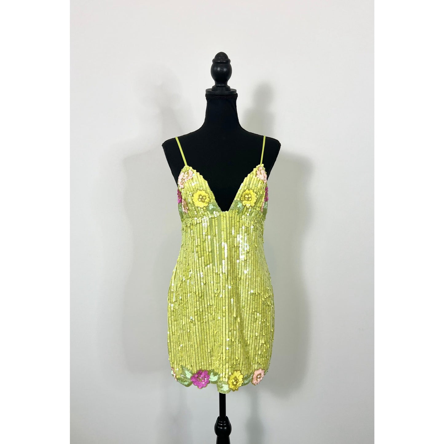 Majorelle Cal Embellished Mini Dress in Lime Green Medium Sequin Lined Cocktail