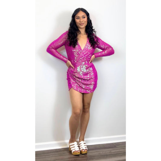 Show Me Your Mumu Party Hop Dress in Pink Disco Sequins Small Lined Cocktail