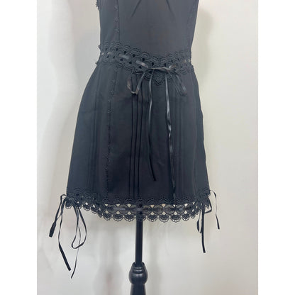 For Love & Lemons Sistine Mini Dress in Black Large Lace Trim Pleated Gothic