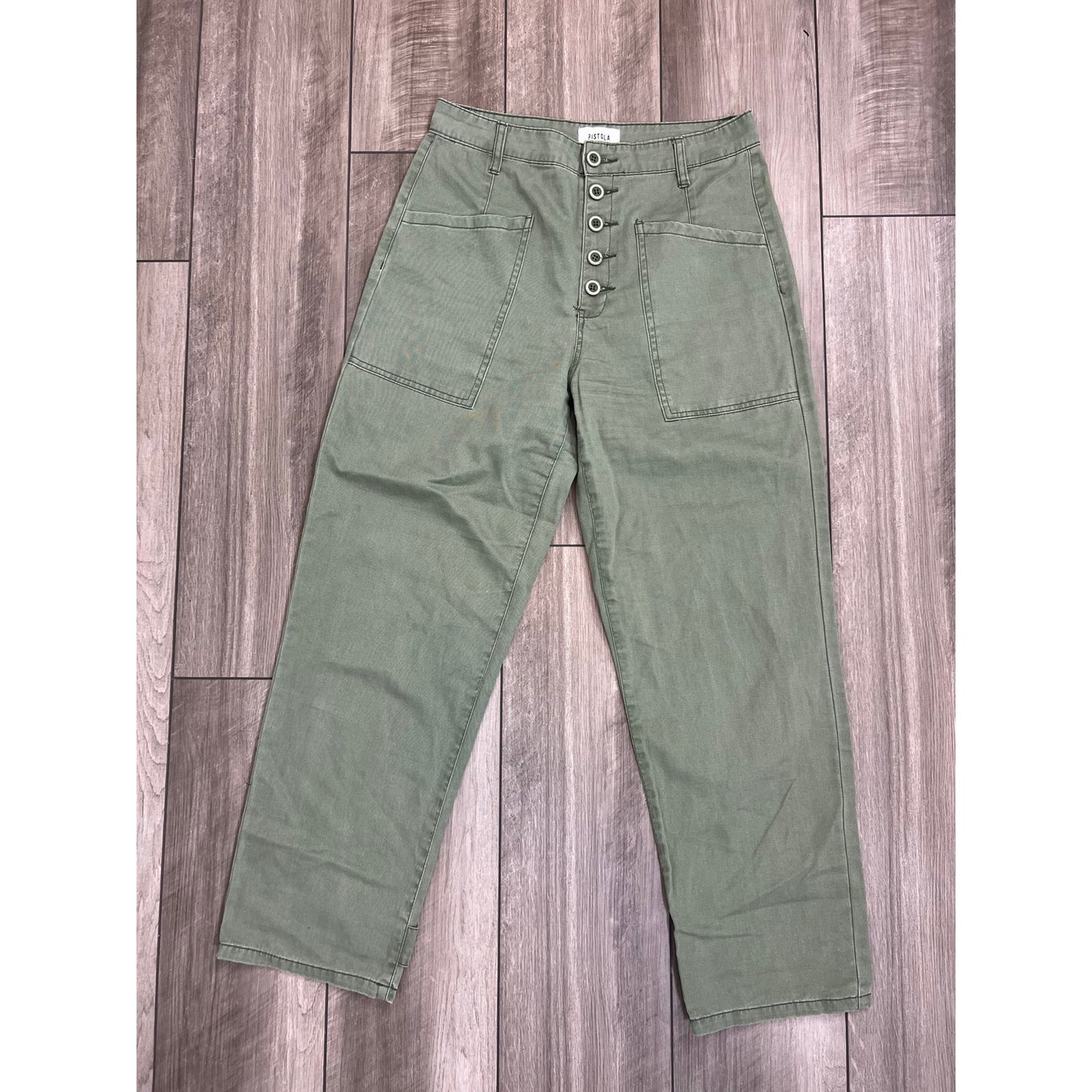 Pistola Cropped Utility Pants in Army Green Size 27 Button Fly Denim Cotton