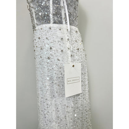 Mac Duggal Embellished Trumpet Gown Dress in White Size 6 Sequin Wedding Bridal