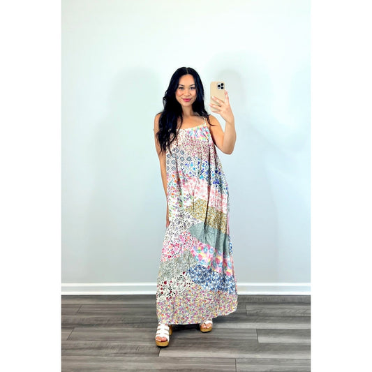 Jaded Gypsy Patchwork Dreams Maxi Sun Dress in Multicolor Size S/M Sleeveless