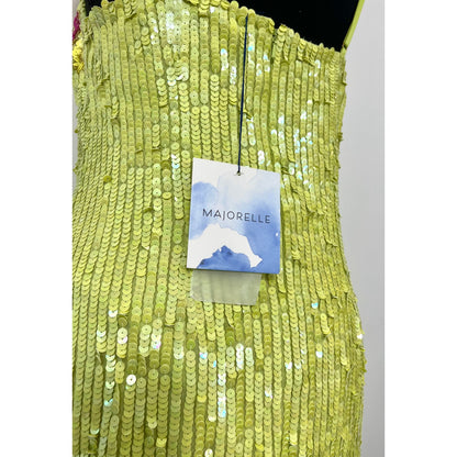 Majorelle Cal Embellished Mini Dress in Lime Green Medium Sequin Lined Cocktail