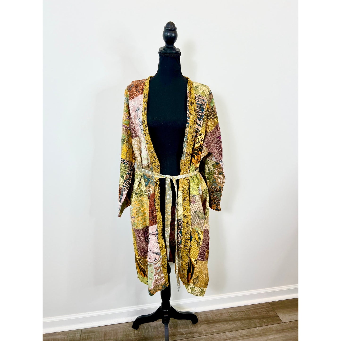 Jaded Gypsy Patchwork Kimono Duster Jacket One Size Floral Open Front Tie Waist