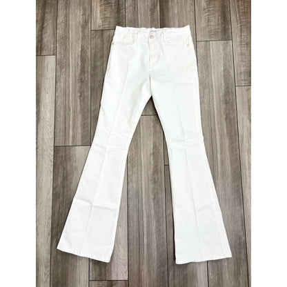 Frame Le High Flare Jeans White Size 31 Denim Zip Fly High Rise Stretch Pockets