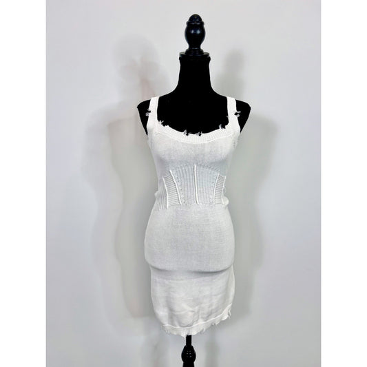 Ser.O.Ya Isla Mini Dress in White Size XS Sleeveless Distressed Ribbed Cotton