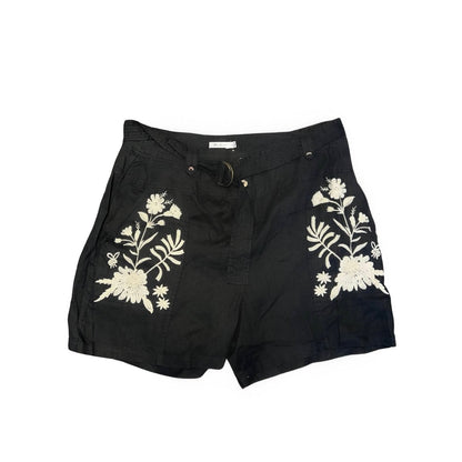 Johnny Was Marseille Belted Shorts Black Size XL Embroidered Floral Button Fly