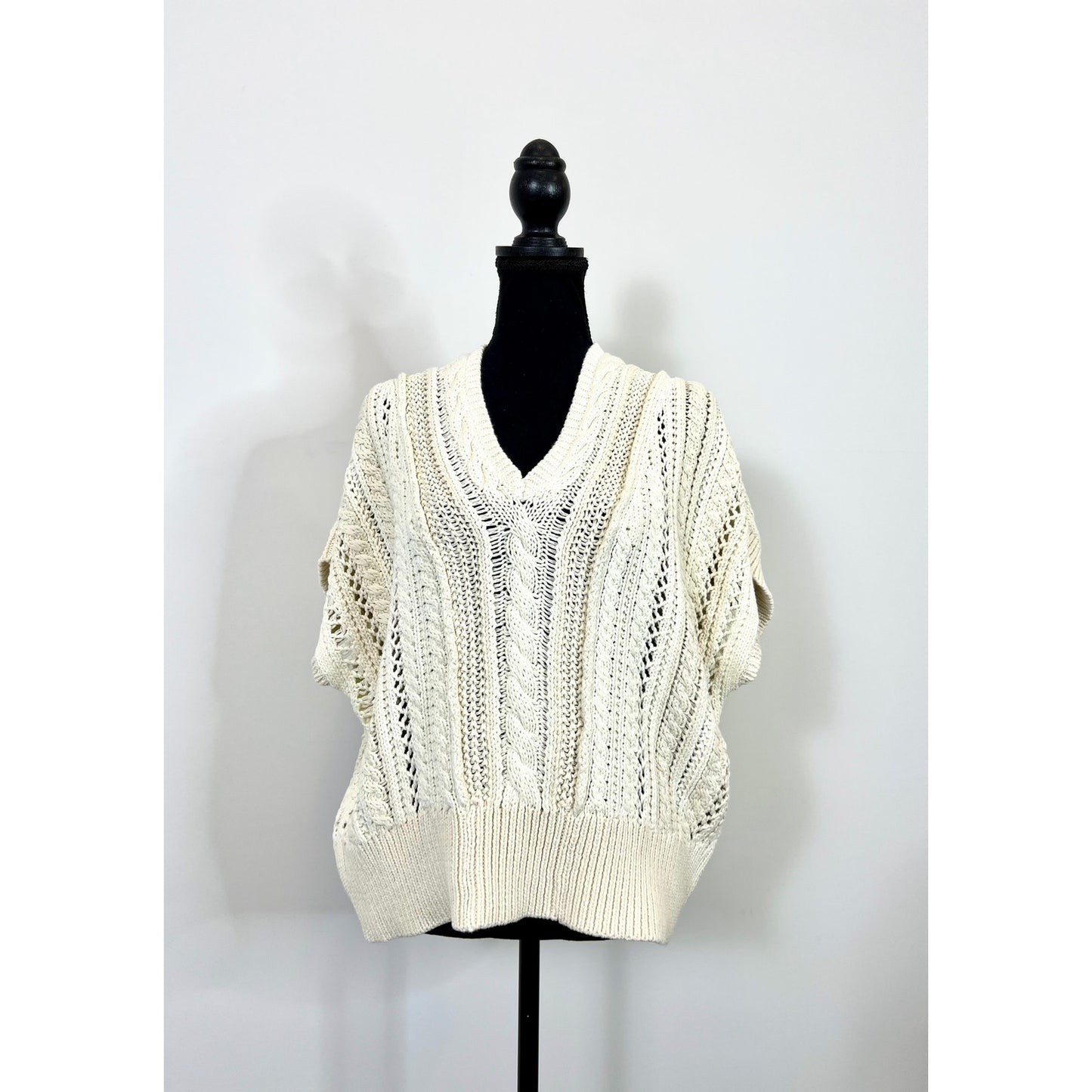 Rag & Bone Jolie Knit Sweater Vest in Cream Large Pullover Chunky Knit V-Neck