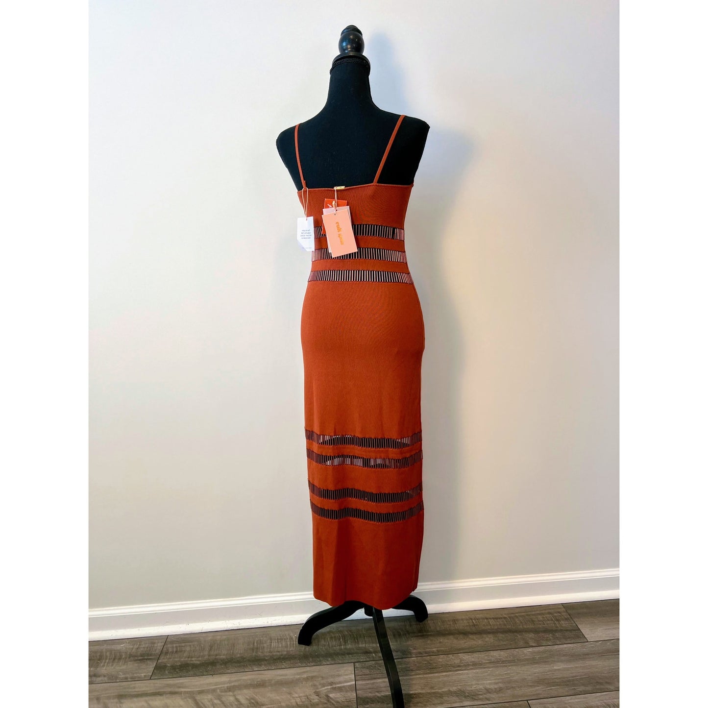 Cult Gaia Olitan Midi Dress Tannin Size XS Knit Pullover Beaded Spaghetti Strap