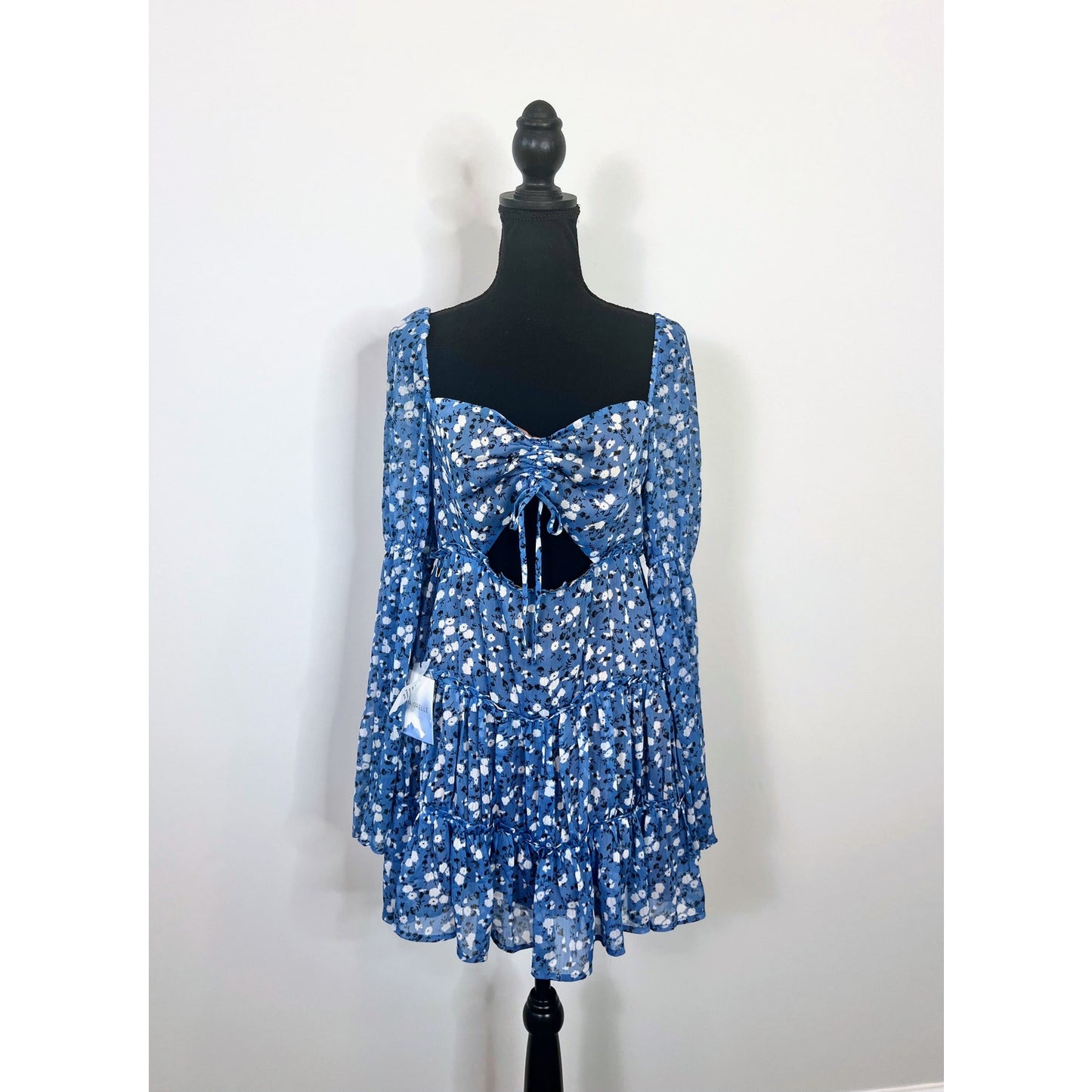 Majorelle Ailish Mini Dress in Blue Ditzy Medium Floral Ruched Long Sleeve Lined