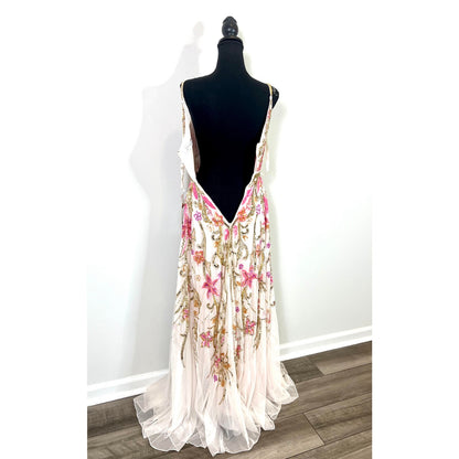 Mac Duggal Tulle Maxi Dress Gown Sz 0 Floral Embellished Cocktail Wedding Party