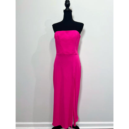 Amanda Uprichard Women's Mandy Midi Dress in Hot Pink Large Side Slit Strapless