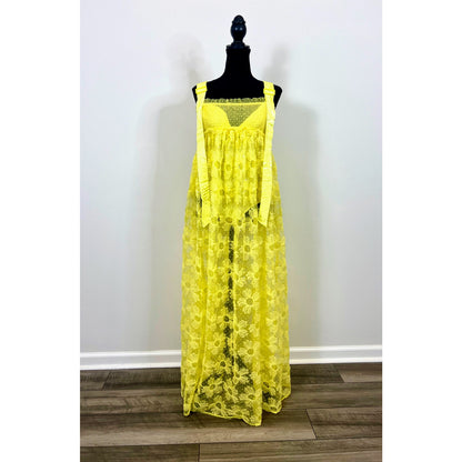 For Love & Lemons Emma Maxi Dress in Yellow Medium Floral Lace Sleeveless Lined