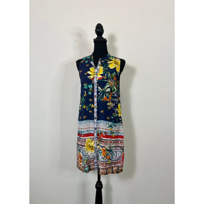 Johnny Was Mini Dress Size XS Floral Butterfly Button Front Silk Boho Summer