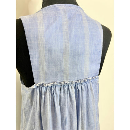 Lemlem Nefasi Bib A-Line Mini Dress Blue Striped Size XS Ruffle Classic Cotton