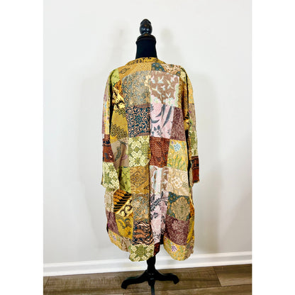 Jaded Gypsy Patchwork Kimono Duster Jacket One Size Floral Open Front Tie Waist